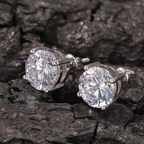6 MM Round Zircon Diamond 925 Silver Ear Stud - Picture 2 of 8